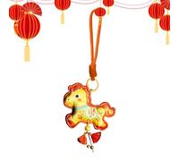 Amulette de l'année du cheval 2026 | Joli pendentif chinois porte-bonheur pour sac à main avec pompons et animal de compagnie de cheval | pour enfants, amis, famille, maison, bureau, voiture