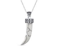Amulette de protection dent Howlite blanche grise Cornicello corne italienne L pendentif piment collier bijou occidental pour femmes pour hommes argent sterling oxydé .925.