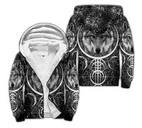 Amulette De Tatouage Viking Sweat à Capuche Loup Chaud Et épais Cape à Capuche Parka Hommes Vestes Cachemire Décontracté D'hiver Manteau(Viking Wolf God Hoodie,XL)