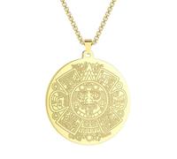 Amulette en acier inoxydable ronde aztèque calendrier maya pendentif bête mythique collier pour hommes femmes couple bijoux accessoires