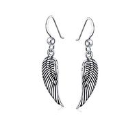Amulette Personnalisée Spirituelle Avec Plume Cœur Ailes D'Ange Gardien Pour Femmes Et Adolescentes Boucles D'Oreilles Pendantes En Argent Sterling Oxydé .925 Avec Crochet De Poisson