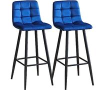 AMULONG Cuisine Tabouret Bar Haut Tabourets De Bar Chaises Comptoir Cuisine Ensemble 2 en Velours avec Pieds Métal, Hauts pour Chaise Ilot Central(Blue)