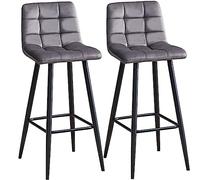 AMULONG Cuisine Tabouret Bar Haut Tabourets De Bar Chaises Comptoir Cuisine Ensemble 2 en Velours avec Pieds Métal, Hauts pour Chaise Ilot Central(Gray)