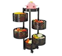 AMULONG Desserte Cuisine pour Garde-Manger Chariot À roulettes Rotatif avec en Acier Au Carbone, Support De Rangement Cuisine, Panier pour Légumes Et Fruits Chariot de Rangement(4 Tier)