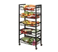 AMULONG Desserte Cuisine pour Garde-Manger Chariot De Rangement À roulettes en Métal pour Paniers Légumes Cuisine, pour Support Fruits Et Chariot de Rangement(5 Tier)