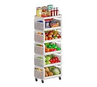 AMULONG Desserte Cuisine pour Garde-Manger Chariot Roulant en Métal avec Roues De Rangement Cuisine Amovible Porte-Couverts Sol pour Salle Bain Chariot de Rangement(5 Tier)