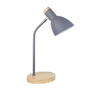 AMULONG Lampe de Lecture pour Dom Lampe De Bureau En Fer Forgé Avec Base Bois. Ampoule À Brancher Non Incluse Protection des yeux(Grey)