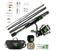 AMUNDSON - Canne à pêche et moulinet - Canne IM6 en carbone graphite - Ensemble de pêche pour le camping, la randonnée et le kayak - Convient pour l'eau douce et salée et toutes les saisons - Pour les