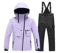 Amur Leopard Combinaison de Ski Enfant Fille Ensemble 2pcs Veste + Pantalons Costume de Neige Garçon Coupe-Vent Imperméable, Manteau Violet+Pantalon Noir, 140/8-9 Ans