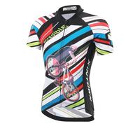 Amur Leopard Enfant Ensemble Maillot de Cyclisme à Manches Courtes + Cuissard Shorts avec Coussin pour Garçon Fille, Stripes-Maillot, XXL/10-11 Ans