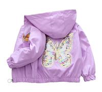 Amur Leopard Enfant Fille Veste à Capuche Manteau Coupe-vent Blouson Trench-coat avec Papillon à Paillettes pour Printemps Automne, Violet, 150/10-11 Ans