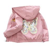 Amur Leopard Enfant Fille Veste à Capuche Manteau Coupe-vent Blouson Trench-coat avec Papillon à Paillettes pour Printemps Automne, Rose, 150/10-11 Ans