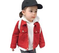 Amur Leopard Enfant Fille Veste en Denim Manteau Mi-saison à Manches Longues Blouson Jean pour Printemps Automne, Rouge, 110/3-4 Ans