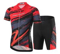 Amur Leopard Enfant Unisexe Ensemble de Maillot de Cyclisme Garçon Fille T-Shirt à Manches Courtes + Cuissard Shorts avec Coussin à Séchage Rapide, Rouge-Set, XL/8-9 Ans