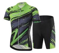 Amur Leopard Enfant Unisexe Ensemble de Maillot de Cyclisme Garçon Fille T-Shirt à Manches Courtes + Cuissard Shorts avec Coussin à Séchage Rapide, Vert-Set, XXXL/12-13 Ans