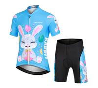 Amur Leopard Ensemble Maillot de Cyclisme Enfant Garçon Fille & Cuissard Shorts avec Coussin Respirant Jersey de Cycliste à Motif Dessin Animé, Lapin, M/6-7 Ans