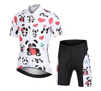 Amur Leopard Ensemble Maillot de Cyclisme Enfant Garçon Fille & Cuissard Shorts avec Coussin Respirant Jersey de Cycliste à Motif Dessin Animé, Panda Amour, L/8-9 Ans