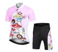 Amur Leopard Ensemble Maillot de Cyclisme Enfant Garçon Fille & Cuissard Shorts avec Coussin Respirant Jersey de Cycliste à Motif Dessin Animé, Rose Fête, M/6-7 Ans