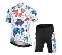 Amur Leopard Ensemble Maillot de Cyclisme Enfant Garçon Fille & Cuissard Shorts avec Coussin Respirant Jersey de Cycliste à Motif Dessin Animé, Animaux de Forêt, L/8-9 Ans