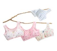 Amur Leopard Lot de 4 Brassières Fille Développement sous-vêtement Soutien-Gorge Enfant en Coton Imprimé Débardeur Ado Fille, Blanc & Rose & Bleu & Blanc, 150/10-11 Ans