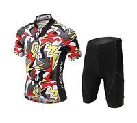 Amur Leopard Maillot de Cyclisme à Manches Courtes + Cuissard Enfant Combinaison Cycliste Imprimée de Dessin Aimé pour Garçon Fille, Éclair, M/6-7 Ans