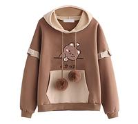 Amur Leopard Sweat à Capuche Fille Sweatshirt Manches Longues Imprimé de Dessin Animé Pull Ado Fille Décontracté, Café-Ours, XXL/16-17 Ans