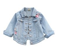 Amur Leopard Veste en Jean Enfant Fille Manteau en Denim Brodé Blouson Trench-coat à Col Revers pour Printemps Automne, Bleu B, 11/5-6 Ans