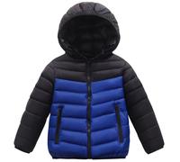 Amur Leopard Veste Matelassée Enfant Garçon Manteau Rembourré en Coton Blouson Hiver Bicolore à Capcuhe, Bleu, 180/14-15 Ans