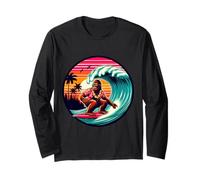Amusant Surf Sasquatch Hawaïen Coucher de Soleil rétro Tropical Vibes Manche Longue