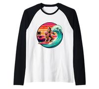 Amusant Surf Sasquatch Hawaïen Coucher de Soleil rétro Tropical Vibes Manche Raglan
