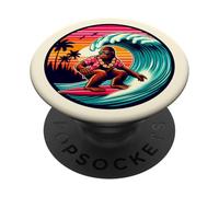 Amusant Surf Sasquatch Hawaïen Coucher de Soleil rétro Tropical Vibes PopSockets PopGrip Adhésif
