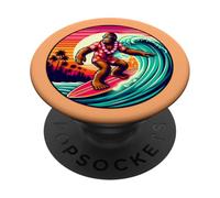 Amusant Surf Sasquatch Hawaïen Coucher de Soleil rétro Tropical Vibes PopSockets PopGrip Adhésif