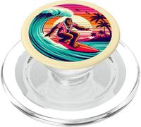 Amusant Surf Sasquatch Hawaïen Coucher de Soleil rétro Tropical Vibes PopSockets PopGrip pour MagSafe