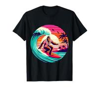 Amusant Surf Sasquatch Hawaïen Coucher de Soleil rétro Tropical Vibes T-Shirt