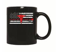 Amusants Tasses à thé Infirmière Thin Red Line Patriot Montrez votre soutien Tasse Céramique avec poignée Coffee Mugs pour Maman Homme 330ml