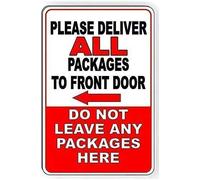 amuseds Panneau de sécurité à suspendre « Please Deliver All Packages to Front Door Do Not Leave Packages Here » - 20,3 x 30,5 cm - En aluminium - Panneau de jardin - D136 - 30,5 x 20,3 cm