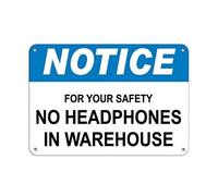 amusFlynnel Panneau d'avertissement avec inscription « Notice for Your Safety No Headphones in Warehouse » - 30,5 x 40,6 cm - En aluminium