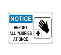 amusFlynnel Panneau d'avertissement « Notice Report All Injuries at Once Safety Slogans » - 20,3 x 30,5 cm - En aluminium