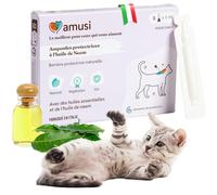 amusi Ampoules Protectrices Huile de Neem pour Chats - 5 Ampoules de 1 ML - Anti Insectes Anti Puces - Contre Les Tiques Puces Moustiques Poux - Protection Longue Durée et Naturelle Effet Bouclier