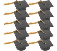AMUSLESUR 10pcs Couvre-gobelet de Remise de Diplôme Noir en Papier et Coton Surface Lisse, Design Délicat et Pompon, Décoration pour Fête de Remise de Diplôme Collège