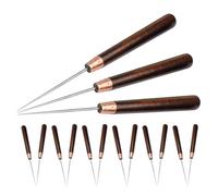 AMUSLESUR 15pcs Durable Awl Set with Wooden Handle - Straight Cone Stainless Steel Tools for Leatherwork and Woodworking, Lightweight for Manual Stitching and Craft Projects