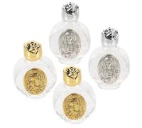 AMUSLESUR 4 Pièces Bouteille d'eau Bénite en Verre Gaufré 15ml avec Couvercle de Rose, Design Étanche et Réutilisable pour Cérémonies Spirituelles et Prières