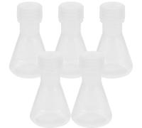 AMUSLESUR 5 pièces Lot de Flacons Coniques Plastique avec Bouchons Flasques Erlenmeyer Ouverture Résistants Chaleur pour Laboratoire Chimie Design Stable et Évaporation Rapide
