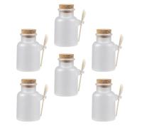 AMUSLESUR 6 Ensembles Lot de Flacons Rechargeables avec Couvercle Liège et Cuillère Bois Bouteilles Transparentes Satinées Étanches pour Sel de Bain et Poudre de Masque Rangement Cosmétique