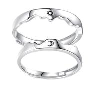 AMUSLESUR Bague de Couple Réglable Ouverte Sculptée Soleil et Lune Unisexe, Anneau Gravé Ajustable pour Homme et Femme, Présent Romantique pour Amoureux et Amis, Taille Unique