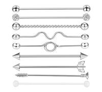 AMUSLESUR Boucles d'Oreilles Industrielles Acier Inoxydable, 9 Pièces Flèche à Vis Éclats, Barrettes Droites pour Piercing Oreille, Usage Mixte Homme et Femme