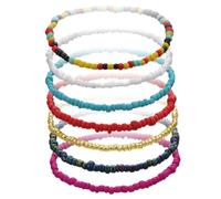 AMUSLESUR Bracelets Colorés de Perles Simples et Élégants pour Femme, 7 Pièces Corde Élastique Résistante, pour Plage et Fête