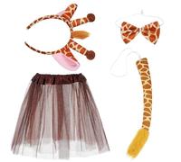 AMUSLESUR Ensemble Costume Girafe pour Fille Jupe Tutu en Polyester, Bandeau Oreilles, Queue et Nœud, pour Spectacles Scolaires et Événements à Thème