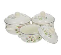 AMUSLESUR Ensemble de 3 Marmites Émaillées à Motif Floral Violet, Casseroles Couvercle et Double Poignée, pour Cuisson de Pâtes, Soupes et Fondue sur Plaque Induction