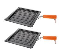 AMUSLESUR Grille de Barbecue Extérieure Multifonction en Acier Inoxydable avec Poignée en Bois, Facile à Nettoyer, Lot de 2 Pièces, Poisson et Grillades en Plein Air